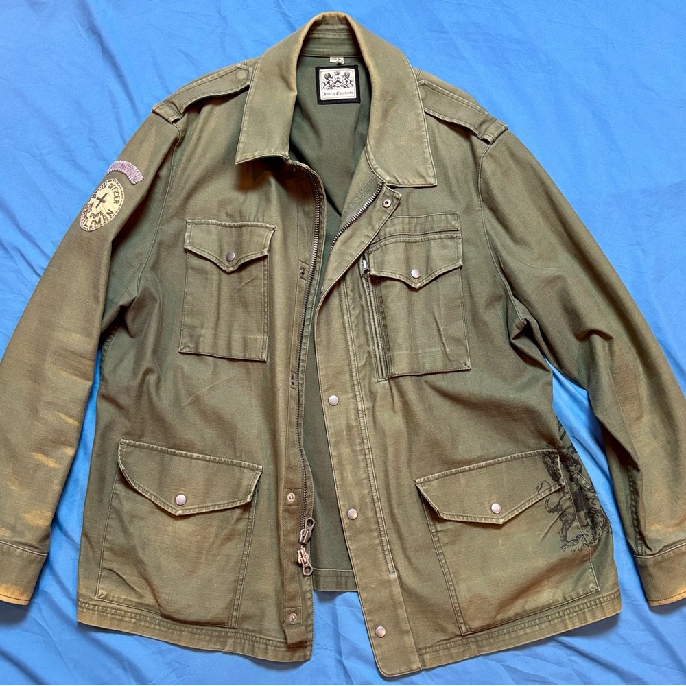 Rare Vintage Juicy Couture Mens Green Army Field Jacket XXL